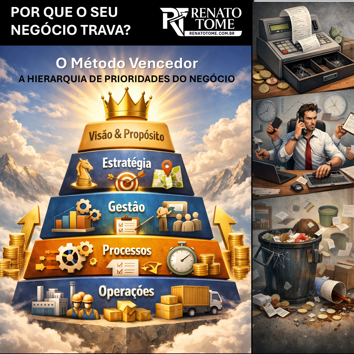 Porrque seu negócio trava? Conheça o Método vencedor! os 07 pilares da gestão de Renato Tomé. Mentoria. Palestrante.